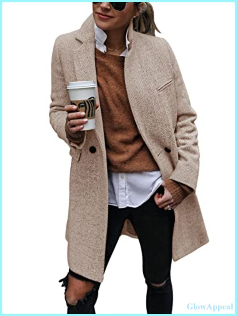Women's Long Trench Coat Double Breasted Notch Lapel Cotton Blend Winter